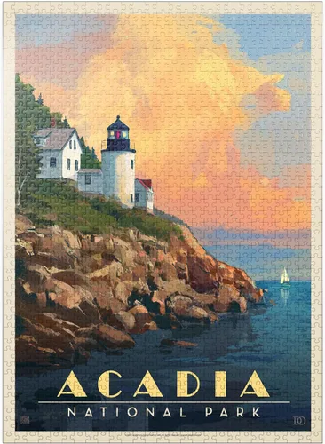 Vista 9 de MyPuzzle Acadia National Park: Lighthouse, Vintage Poster - Rompecabezas de 100 piezas prémium para adultos