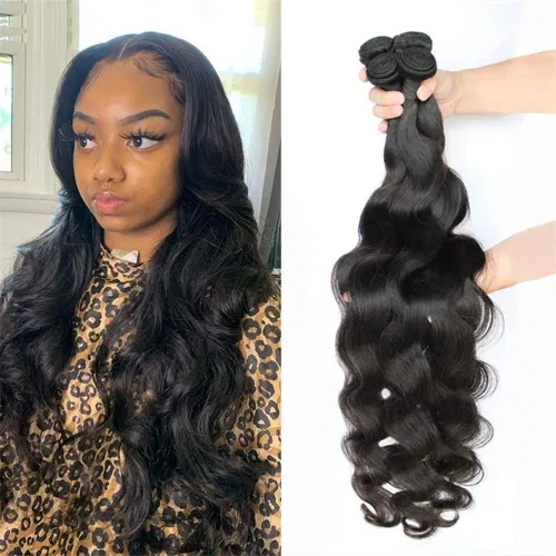Vista 14 de Paquetes de Ondas Corporales con Cierre para Mujeres Negras (10 12 14+10) 100% Cabello Humano Brasileño de Ondas Corporales Sin Procesar 3 Paquetes