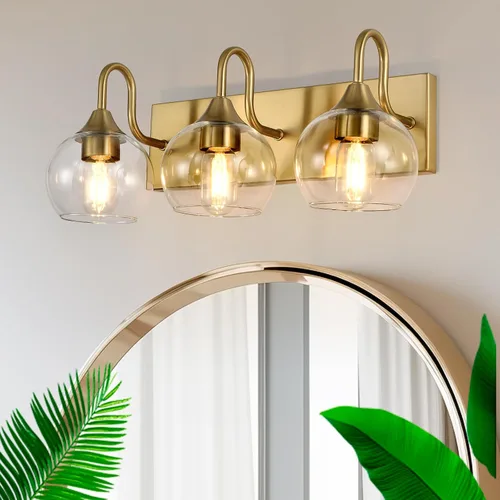 Vista 10 de Lámpara de baño de 3 luces, luces costeras con pantalla de cristal de cristal, lámpara de pared negra para espejo de cocina, pasillo, dormitorio