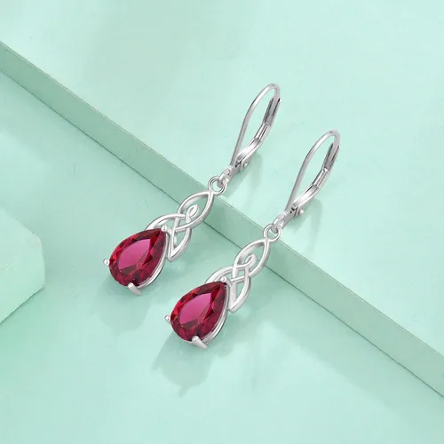 Vista 5 de Starchenie Aretes colgantes de nudo celta para mujer, plata de ley 925, aretes de piedra natal