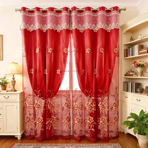 Vista 16 de Amidoudou 1 par de cortinas europeas de doble capa para sala de estar, dormitorio, cortinas bordadas de flores de lujo con cenefa