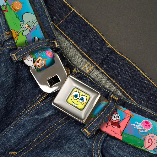 Vista 2 de Cinturón de cinturón de seguridad con hebilla Bob Esponja y amigoslogotipo 1.0 pulgadas de ancho 20 36 pulgadas de longitud