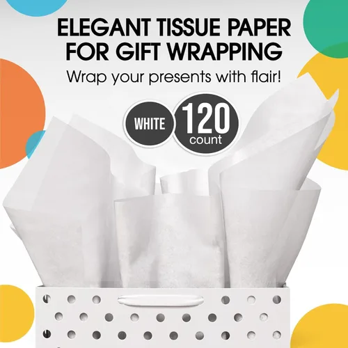 Vista 3 de Crown Display Papel de seda blanco para bolsas de regalo, papel de seda blanco a granel 17 GSM – 120 hojas de 15 x 20 pulgadas, 10 libras de papel