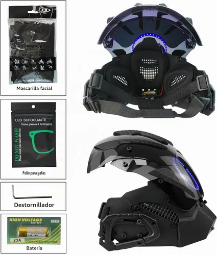Vista 4 de Máscara punk cosplay para hombres, casco gótico samurái con luz LED para Halloween, fiesta, festival