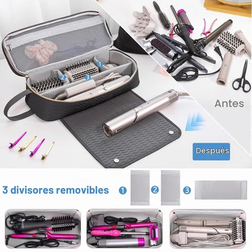 Vista 5 de Bolsa de Viaje 2EN1 para Herramientas para el Cabello con Alfombrilla Resistente al Calor para Shark Flexstyle, Planchas Planas, Alisadores Negro