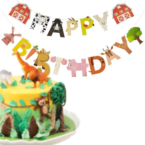 Vista 4 de Cartel de cumpleaños de animales de granja, decoración de fiesta de cumpleaños con temática de animales de granja
