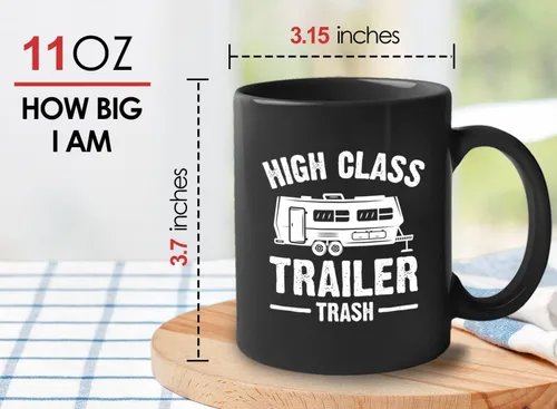 Vista 6 de Taza de café RV Camper de 11 onzas, color negro, basura de remolque de clase alta, camping, aventura, viajes, actividades de montaña y actividades