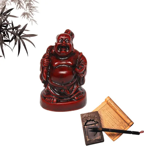 Vista 8 de Juego de 6 figuras de Buda sonriente de la suerte feliz de Buda, 1 pulgada, color rojo