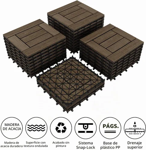 Vista 6 de Yaheetech 27 azulejos de madera para terrazas de patio, azulejos entrelazados para patio, madera maciza y plástico para interiores y exteriores, 12