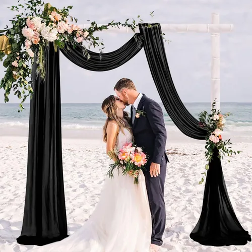 Vista 5 de Tela de Cortinaje para Arco de Boda 1 Panel 20 Pies Tela Transparente Negra Cortinas Transparentes para Boda Cortinaje de Cenador de Gasa Cortinas