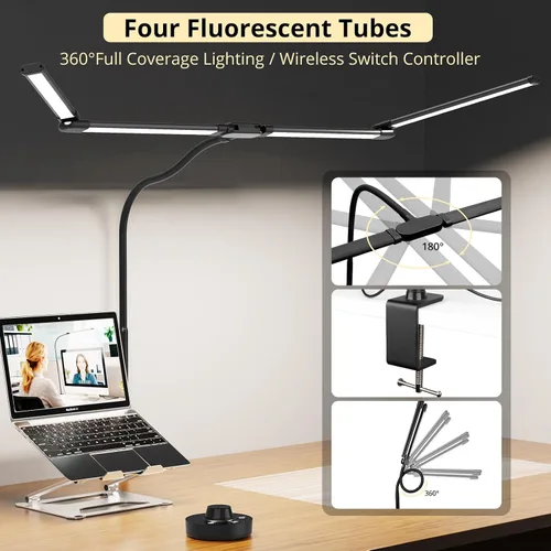 Vista 4 de Lámpara de escritorio, lámparas de escritorio con abrazadera para el hogar y la oficina, lámpara de mesa de cuello flexible de 24 W, lámpara