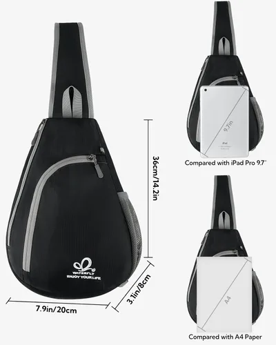 Vista 7 de Bolso de hombro WATERFLY, morrales, bolsos, mochilas triangulares cruzadas sobre el cuerpo, de soga, para senderismo o mochilas multiuso y bolsa