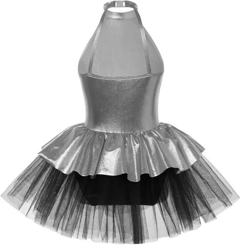 Vista 13 de CHICTRY Vestido tutú de ballet con lentejuelas brillantes para niñas y niñas, moderno disfraz de baile latino de jazz