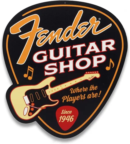 Vista 7 de Cartel de metal de guitarra Fender desde 1946 - Gran cartel de pared de guitarra Fender para sala de música o guarida del hombre