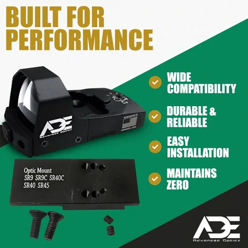 Vista 5 de Ade Advanced Optics RD3-006X Mini mira refleja punto verde – pistola óptica con placa de montaje para Ruger SR9, SR9C, SR40C, SR40, SR45 – Mira