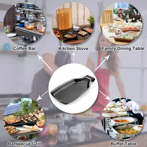 Vista 6 de Herogo - Soporte de cuchara de acero inoxidable negro para estufa de cocina, soporte grande para espátula de cocina con parte inferior cuadrada