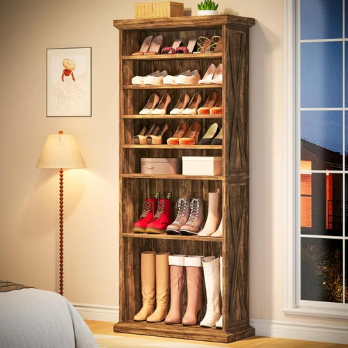 Vista 3 de Armario de almacenamiento de zapatos de 10 niveles con 8 estantes ajustables, zapatero de granja, organizador de zapatos alto independiente de 71