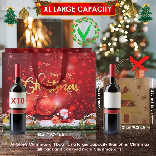 Vista 2 de AhfuLife 12 piezas bolsas de regalo de Navidad extra grandes, 15.7'' x 14.2'' x 5.9'', bolsas tipo tote de Navidad con asas, bolsa de compras B: 12