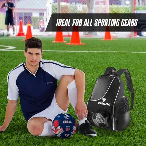 Vista 9 de Mochila de fútbol Solano de Vizari con compartimento para balón, bolsillo ventilado para balón y bolsillos de carga laterales de malla para adultos