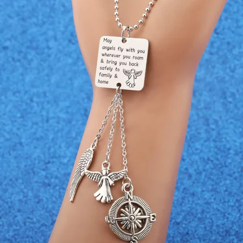 Vista 4 de WUSUANED Llavero de viajero de regalo con texto en inglés "May Angels Fly With You Wherever You Roam
