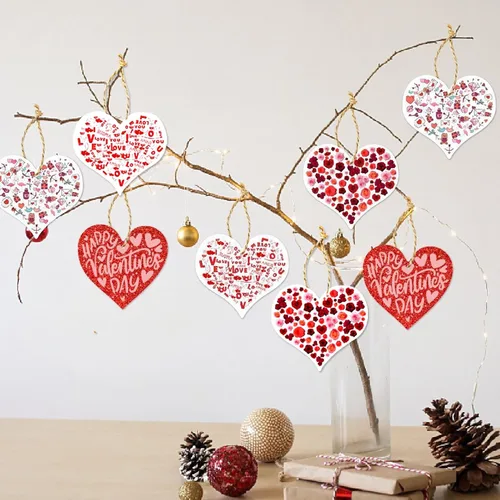 Vista 5 de Cartel de Feliz Día de Galentinos con purpurina roja, decoraciones de papel de fieltro, guirnalda de corazón, accesorios de fotos para decoración