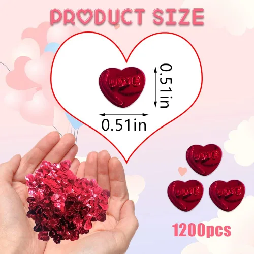 Vista 3 de 600 piezas de confeti para el día de San Valentín, confeti de corazones rojos con purpurina, decoración de San Valentín, confeti de papel