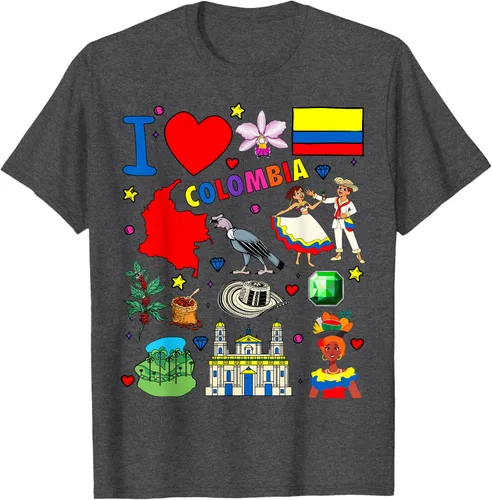 Vista 31 de Camiseta con diseño de bandera y mapa de I Love Colombia dibujada a mano