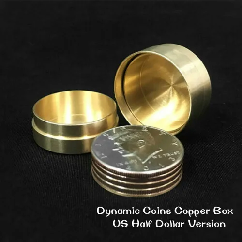 Vista 2 de Enjoyer Monedas dinámicas Caja de cobre (versión de medio dólar de EE. UU.) Trucos de magia Moneda Gimmick Monedas que desaparecen Moneda mágica
