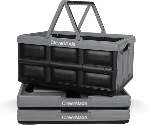 Vista 10 de CleverMade - Cestas de compras plegables con asas, 24 litros, paquete de 3, color océano