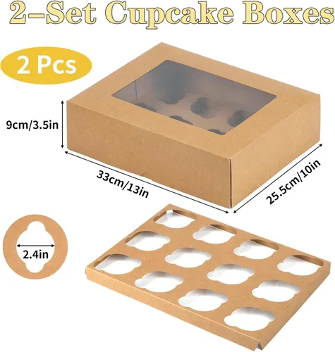 Vista 2 de Svalor Cajas para cupcakes, 12 unidades, paquete de 2 recipientes desechables para cupcakes, portador de cupcakes de grado alimenticio con ventana e