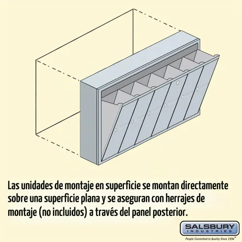 Vista 5 de Salsbury Industries Buzón vertical montado en superficie 3506ASU con 6 puertas y acceso USPS, aluminio
