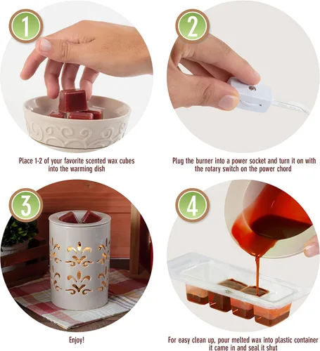 Vista 3 de Deco - Calentador de velas eléctrico, calentador de cera, incluye 4 cubos de cera Electric Scented Tart & Candle Warmer, Plug in Halogen Bulb