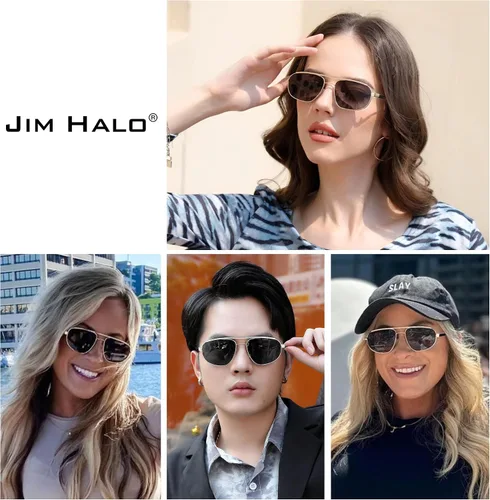 Vista 2 de JIM HALO Gafas de sol polarizadas de aviador para hombres y mujeres, gafas de sol clásicas militares para conducción, protección UV400