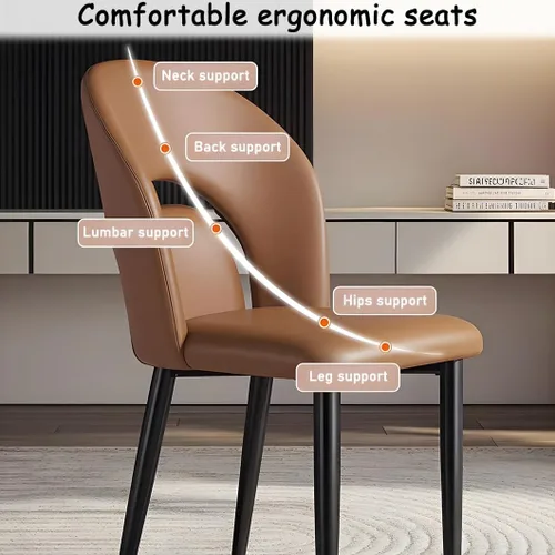 Vista 4 de YVYKFZD Leather Dining Chairs, Kitchen Chairs Set with Curved Back, Upholstered Dining Room Chair, Armless Comfy Side Chair, for Living Room, Dark