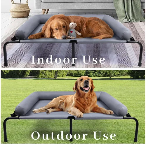 Vista 7 de Cama elevada grande para perros con almohadas, cama elevada para mascotas con cojín para exteriores, cuna indestructible a prueba de mordidas