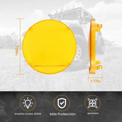 Vista 4 de Auxbeam Cubierta de luz todoterreno de 7 pulgadas, cubiertas protectoras redondas ámbar, lente de policarbonato de plástico amarillo para conducción