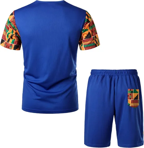 Vista 2 de Conjunto de camiseta y pantalones cortos para hombre con estampado africano de LucMatton