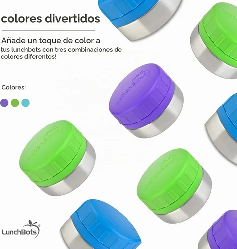 Vista 3 de LunchBots recipientes redondos a prueba de derrames, de 4 oz. Frasco inoxidable contenedor de refrigerios., juego de 2, Verde