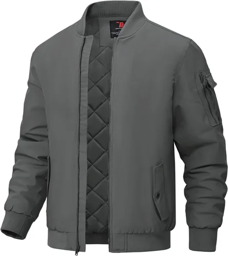Vista 9 de BGOWATU - Chaqueta para hombre, impermeable, acolchada, tipo bomber, casual, para otoño e invierno, cálida y acolchada