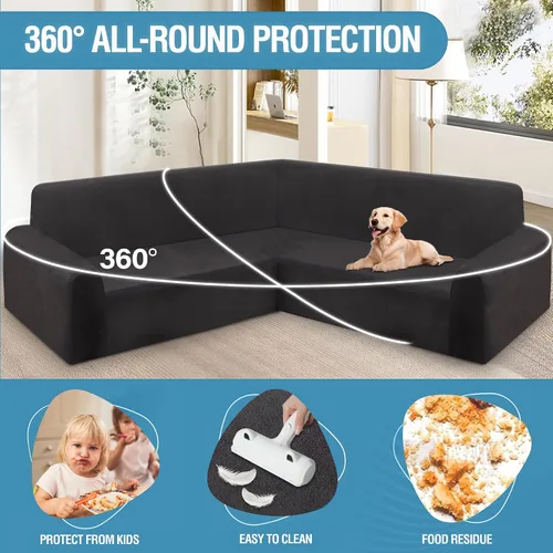 Vista 106 de HDCAXKJ Fundas de sofá seccional de esquina de terciopelo elástico en forma de L, juego de fundas deslizantes suaves y gruesas en forma de U
