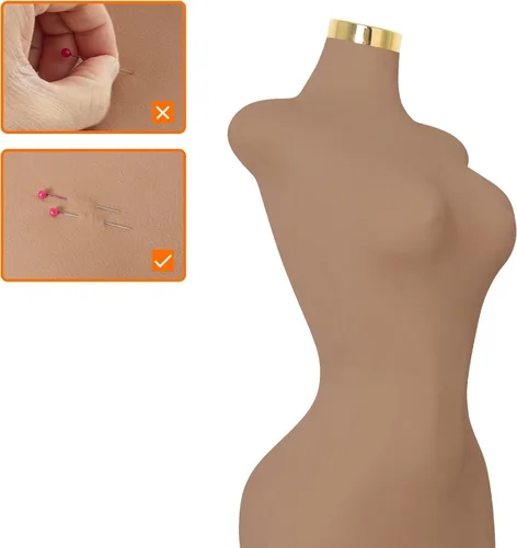 Vista 5 de Maniquí femenino sexy, torso corporal de maniquí pinable con base de metal dorado, altura ajustable de 60 a 78 pulgadas para exhibición de ropa