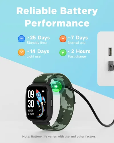 Vista 7 de BIGGERFIVE Reloj inteligente para niños, reloj de seguimiento de actividad física de 1.8 pulgadas, podómetro, frecuencia cardíaca, monitor de sueño