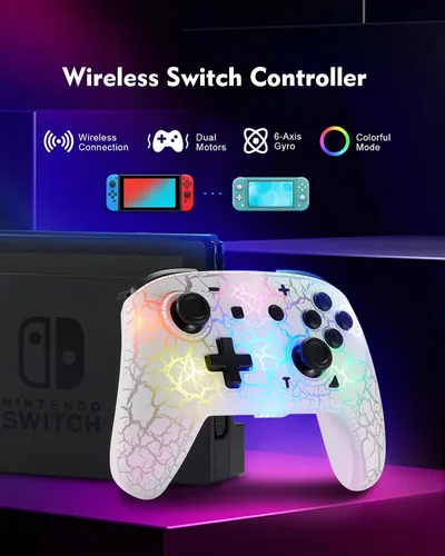 Vista 7 de Control de Switch, control inalámbrico para Switch, Switch Pro, Switch Lite o Switch OLED, control remoto inalámbrico con luces LED ajustables y 8
