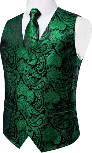 Vista 2 de DiBanGu Conjunto de chaleco de cachemira y corbata para hombre con gemelos cuadrados para esmoquin