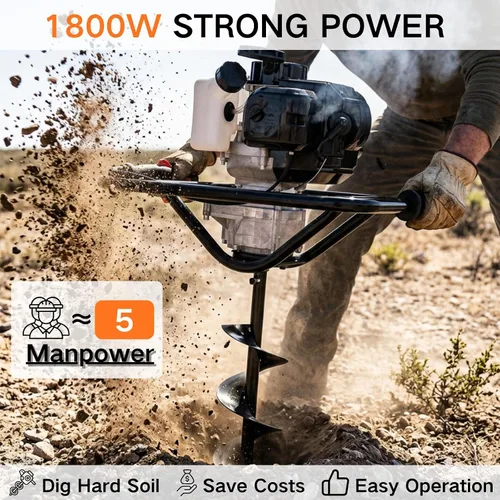 Vista 3 de DC HOUSE 52cc 1800W Gas Powered Earth Auger EPA Certified Post Hole Digger, with 2 Drill Bits 6" 10", Mixing Ratio 30:1, for Fence, Farmland and