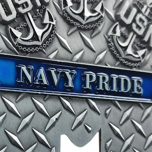 Vista 5 de Moneda de desafío militar de la USN Navy Thin Blue Line Lives Vive Regalo de veterano