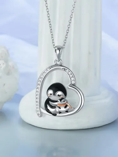 Vista 4 de POTOPYY Collar de rana, pingüino, elefante, panda, zorro, abeja, regalo para mujer, plata de ley S925, lindo colgante de animales, joyería