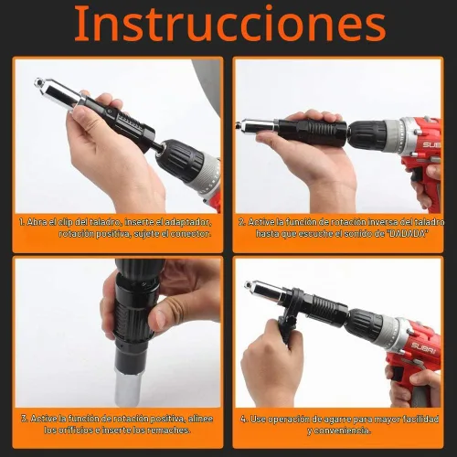Vista 5 de Kit de adaptador de pistola de remache LSLANSOON con mango de agarre, accesorio de taladro para remache, herramienta manual de inserción de tuerca