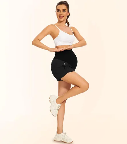 Vista 4 de PACBREEZE Pantalones cortos de maternidad para mujer, de secado rápido, con bolsillos con cremallera