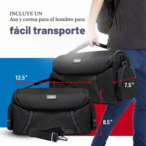 Vista 7 de Vidpro Bolsa para cámaras DSLR y videocámaras – Funda protectora grande con asa divisora acolchada y correa para el hombro compatible con la mayoría